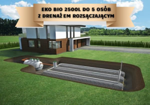 Przydomowe oczyszczalnie ścieków: Oczyszczalnia biologiczna EKO-BIO 2500l do 5 osób z drenażem 30mb
