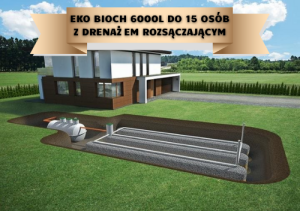 Przydomowe oczyszczalnie ścieków: Oczyszczalnia biologiczno-chemiczna EKO-BIOCh 6000l do 15 osób z drenażem rozsączającym 54mb